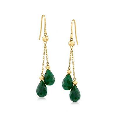 Ross-simons Emerald Double-drop Earrings In 14kt Yellow Gold In Green