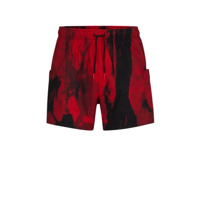 Shop Hugo Quick-drying Swim Shorts With Graphic Print In Red