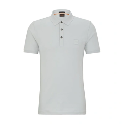 Shop Hugo Boss Stretch-cotton Slim-fit Polo Shirt With Logo Patch In Grey
