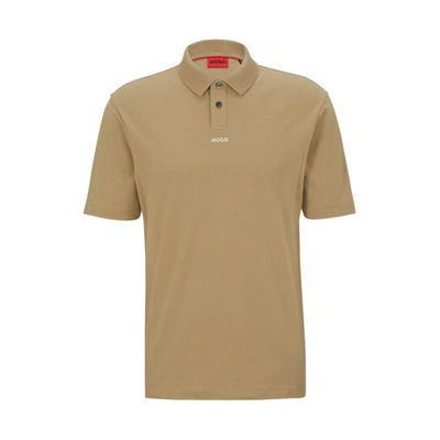 Shop Hugo Cotton-piqu Polo Shirt With A Contrast Logo In Brown