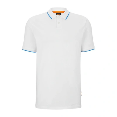 Shop Hugo Boss Cotton-piqu Polo Shirt With Contrast Details In White