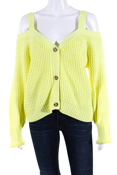 Shop 525 America Cold Shoulder Rack Stitch Cardigan In Yellow