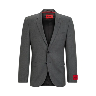 Shop Hugo Extra-slim-fit Jacket In Melange Stretch-wool Flannel In Grey