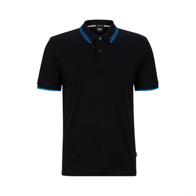 Shop Hugo Boss Interlock-cotton Slim-fit Polo Shirt With Jacquard Stripes In Black