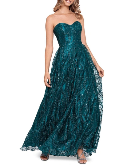 Shop Blondie Nites Juniors Womens Glitter Corset Evening Dress In Blue