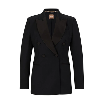 Shop Hugo Boss Slim-fit Tuxedo Jacket In Wool-blend Twill In Black