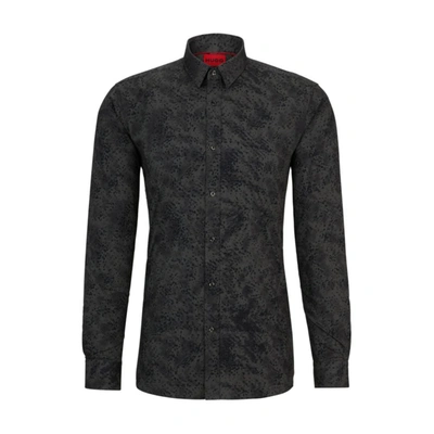 Shop Hugo Extra-slim-fit Shirt In Dalmatian-print Stretch Cotton In Grey