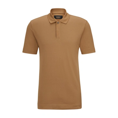 Shop Hugo Boss Regular-fit Polo Shirt In Cotton And Silk In Beige