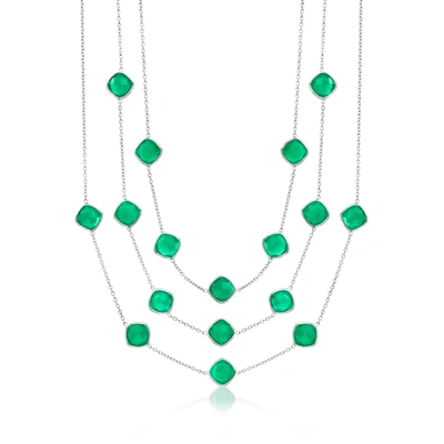 Shop Ross-simons Green Chalcedony 3-strand Necklace In Sterling Silver