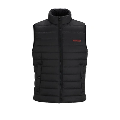 Shop Hugo Water-repellent Padded Gilet With Contrast Logo In Black