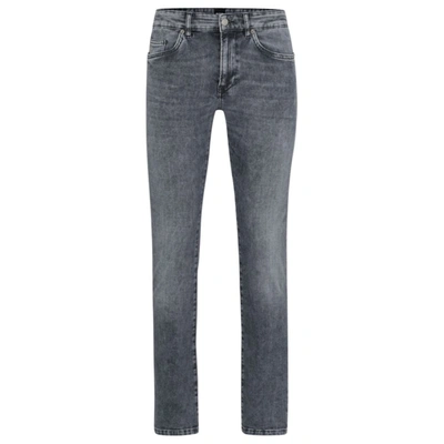 Shop Hugo Boss Slim-fit Jeans In Stonewashed Gray Italian Stretch Denim In Grey