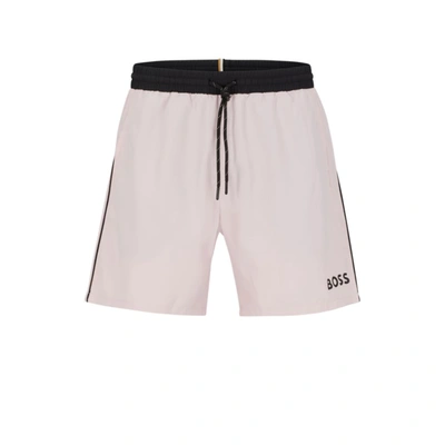 Shop Hugo Boss Contrast-logo Swim Shorts In Pink