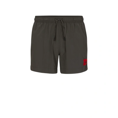 Shop Hugo Quick-dry Swim Shorts With Red Logo Label In Grey