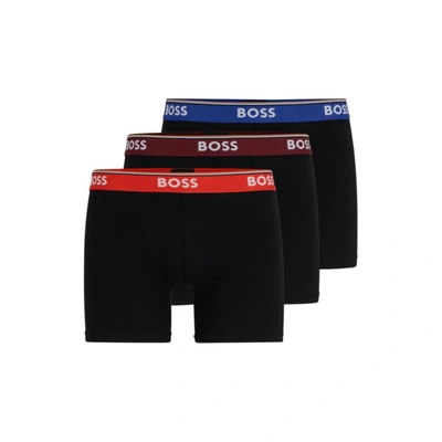 Shop Hugo Boss Triple-pack Of Stretch-cotton Boxer Briefs With Logo Waistbands In Multi