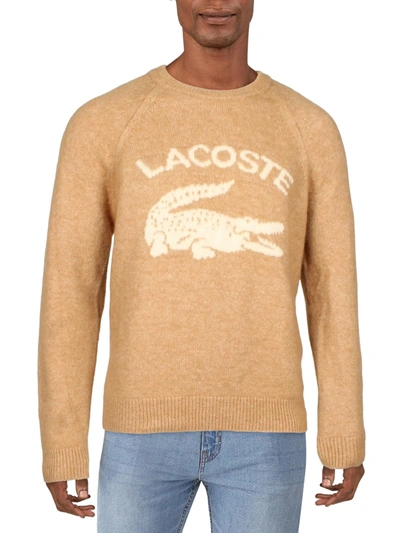 Shop Lacoste Mens Wool Blend Logo Pullover Sweater In Beige