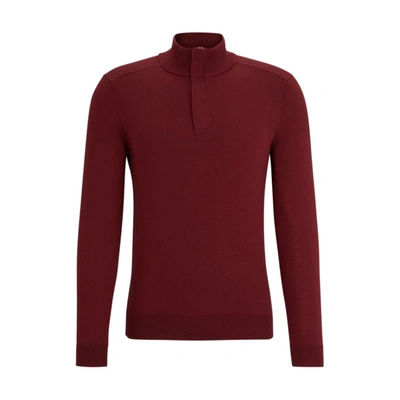 Shop Hugo Boss Regular-fit Sweater With Zip Neckline In Pink