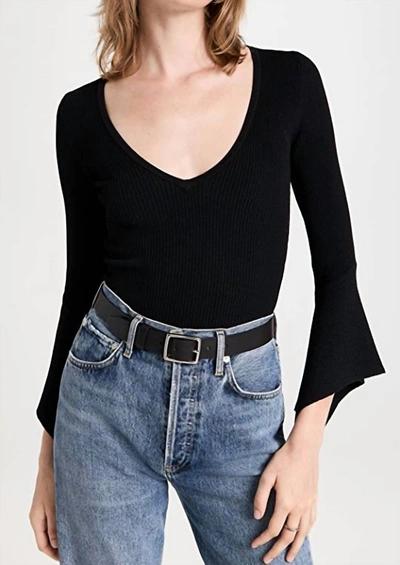 Shop Autumn Cashmere Ribbed V Neck Knit With Rectangle Cuffs In Black