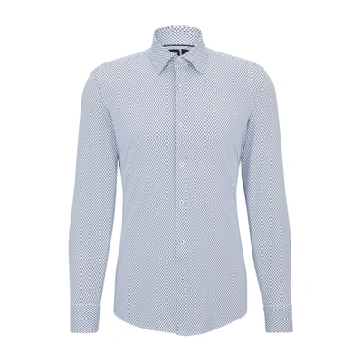 Shop Hugo Boss Slim-fit Shirt In Patterned Performance-stretch Fabric In Blue