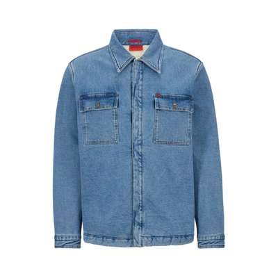 Shop Hugo Oversize-fit Shirt In Blue Stretch Denim
