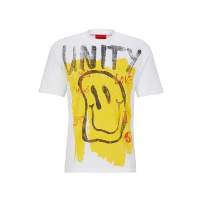 Shop Hugo Cotton-jersey T-shirt With Doodle Motifs In White