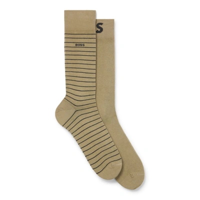 Shop Hugo Boss Two-pack Of Regular-length Socks In Stretch Cotton In Green