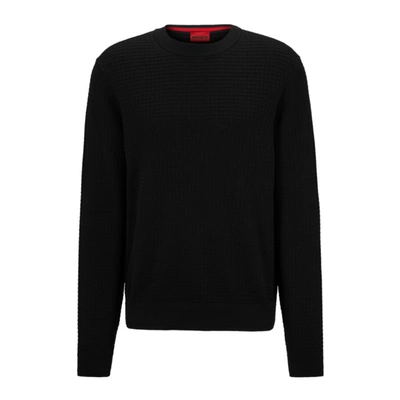 Shop Hugo Cotton Sweater With Jacquard Pattern In Black