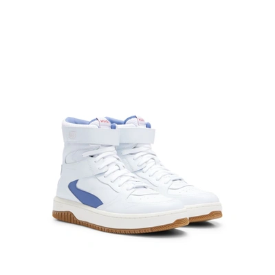 Shop Hugo Basketball-inspired High-top Trainers With Leather And Mesh In White