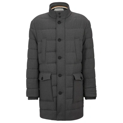 Shop Hugo Boss Regular-fit Padded Coat In A Stretch Wool Blend In Grey