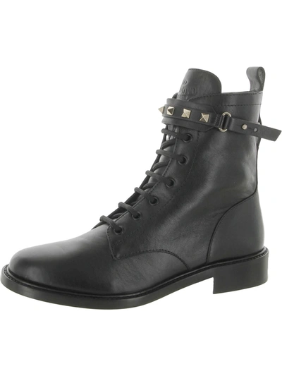 Shop Valentino Combat Boot Womens Leather Adjustable Ankle Strap Combat & Lace-up Boots In Black