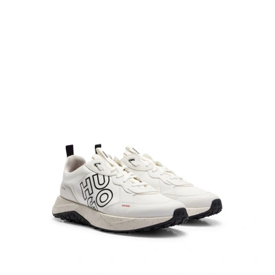 Shop Hugo Mixed-material Trainers With Stacked Logo In White