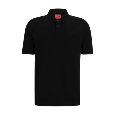 Shop Hugo Stacked-logo-embossed Polo Shirt In Cotton Piqu In Black