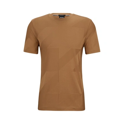 Shop Hugo Boss Mercerised-cotton T-shirt With Houndstooth Jacquard In Beige