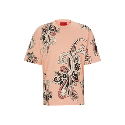 Shop Hugo Interlock-cotton T-shirt With Paisley Print In Red