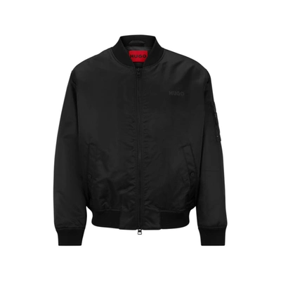 Shop Hugo Oversized-fit Water-repellent Bomber Jacket With Logo Print In Black