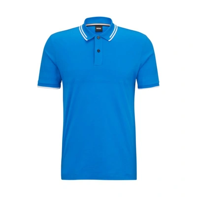 Shop Hugo Boss Interlock-cotton Slim-fit Polo Shirt With Jacquard Stripes In Blue