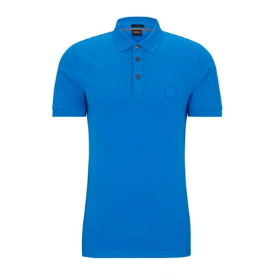 Shop Hugo Boss Stretch-cotton Slim-fit Polo Shirt With Logo Patch In Blue