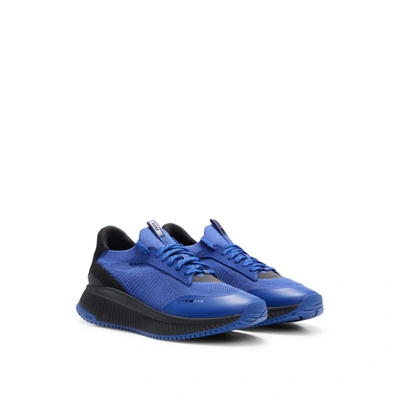 Shop Hugo Boss Sock Trainers With Knitted Upper And Fishbone Sole In Blue