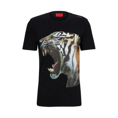 Shop Hugo Cotton-jersey T-shirt With Tiger Graphic In Black