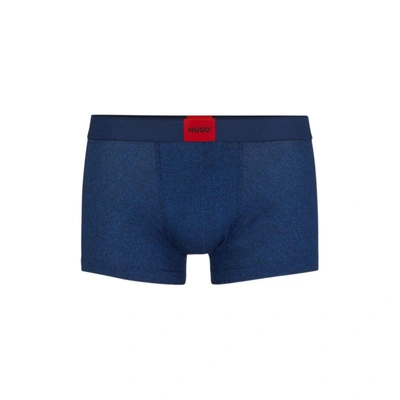 Shop Hugo Stretch-cotton Trunks With Red Logo Label In Blue