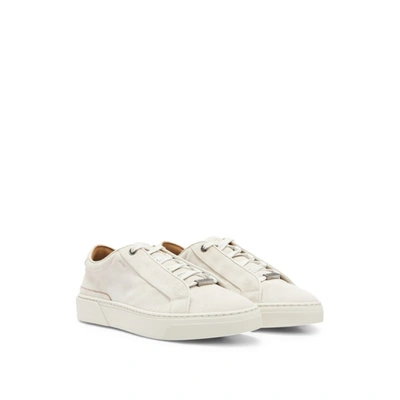 Shop Hugo Boss Suede Lace-up Trainers With Branded Loop In White