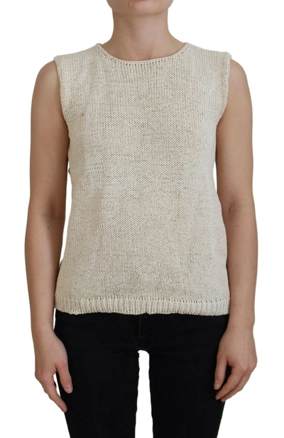 Pink Memories Beige Cotton Blend Sleeveless Round Neck Tank Top In Beige
