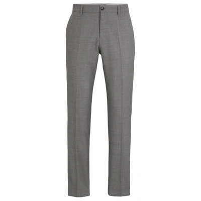 Shop Hugo Boss Slim-fit Pants In Micro-patterned Virgin Wool In Silver