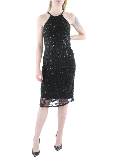 Shop Lauren Ralph Lauren Womens Embellished Halter Cocktail And Party Dress In Black