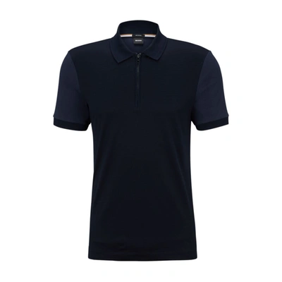 Shop Hugo Boss Slim-fit Mercerized-cotton Polo Shirt With Zipped Placket In Blue