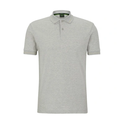 Shop Hugo Boss Cotton-piqu Polo Shirt With Tonal Logo In Grey