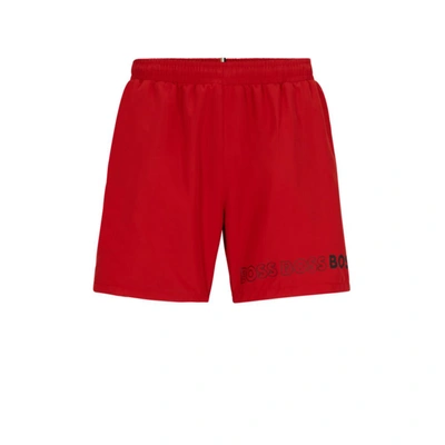 Shop Hugo Boss Swim Shorts With Repeat Logos In Red
