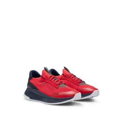 Shop Hugo Boss Sock Trainers With Knitted Upper And Fishbone Sole In Red