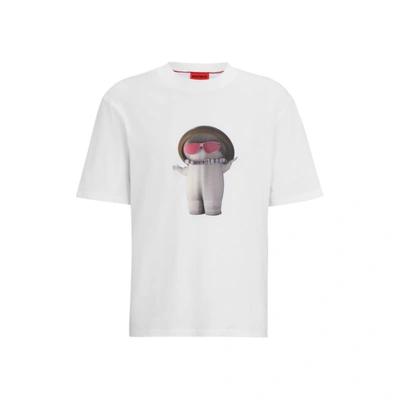 Shop Hugo Cotton-jersey Relaxed-fit T-shirt With Mushroom Prints In White