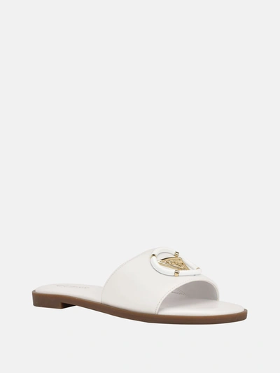 Shop Guess Factory Magnify Faux-leather Beach Slides In White