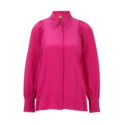 Shop Hugo Boss Regular-fit Blouse In Washed Silk With Concealed Packet In Pink